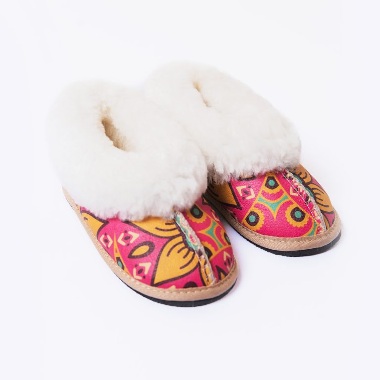 Mandala Pink Sheepskin Slippers (Full Boot Slipper)