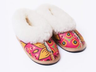 Mandala Pink Sheepskin Slippers