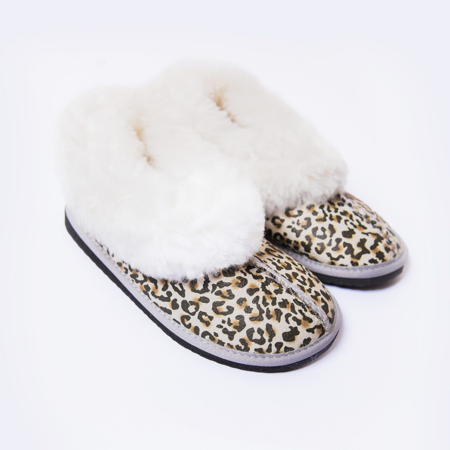 Leopard Print Sheepskin Slippers