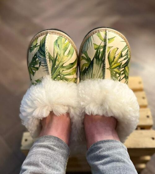 Monstera Leaves Sheepskin Slippers | Local Is Lekker ZA