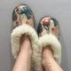 Coral and Teal Protea Sheepskin Slippers (Full Boot Slipper) | Local is Lekker ZA | African Gifts