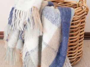 Hazy Sky Handwoven Mohair Blanket