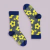 Ladies Acid Yellow Floral Socks - Cotton