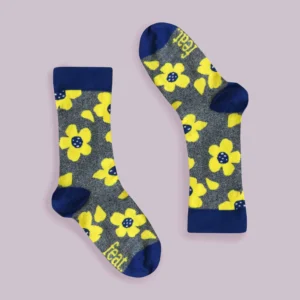 Ladies Acid Yellow Floral Socks - Cotton