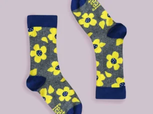 Ladies Acid Yellow Floral Socks - Cotton