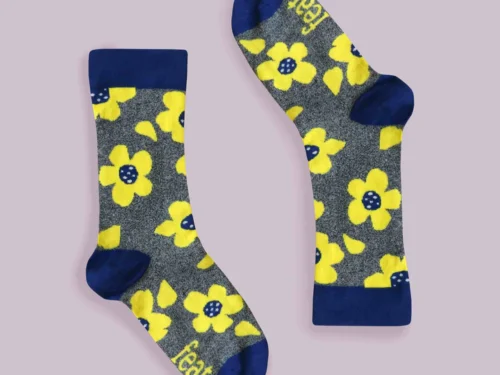 Ladies Acid Yellow Floral Socks - Cotton