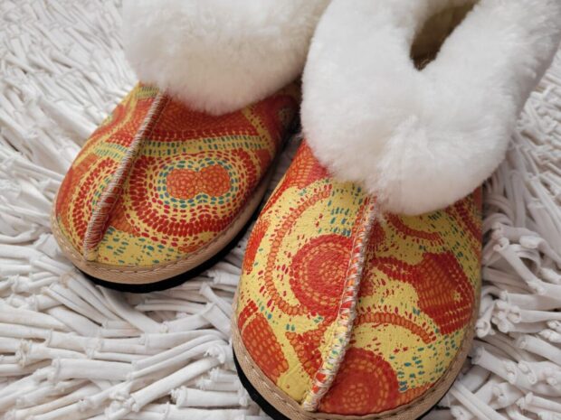 Yellow Scatter Comfy Wool Leather Slippers | Local is Lekker ZA | African Gifts