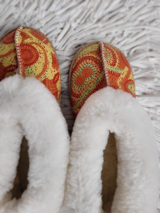 Yellow Scatter Comfy Wool Leather Slippers | Local is Lekker ZA | African Gifts