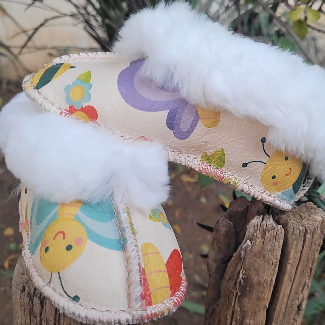 Garden Delight Sheepskin Slippers for babies