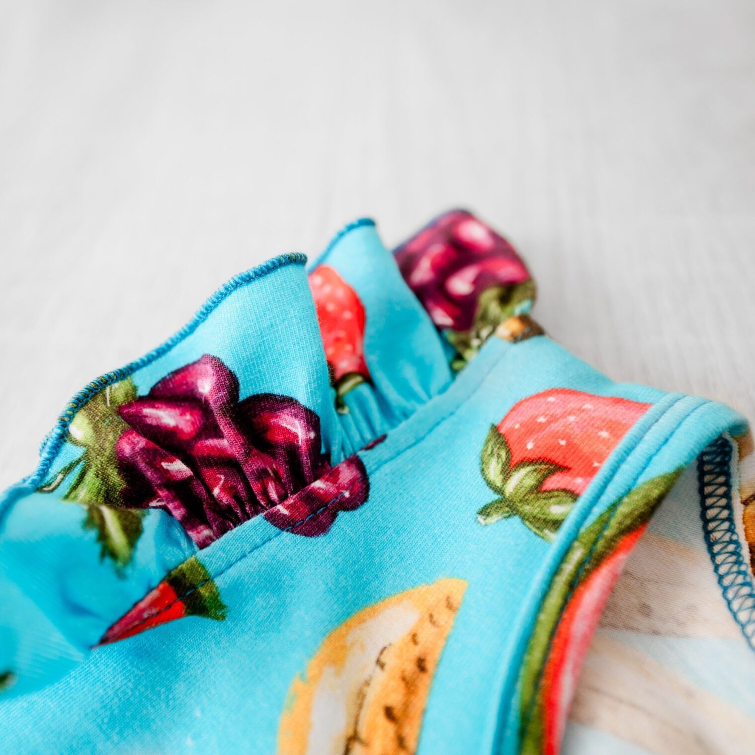 Fun Fact Blue Fruit Kids Dress Close Up scaled | Local is Lekker ZA | African Gifts