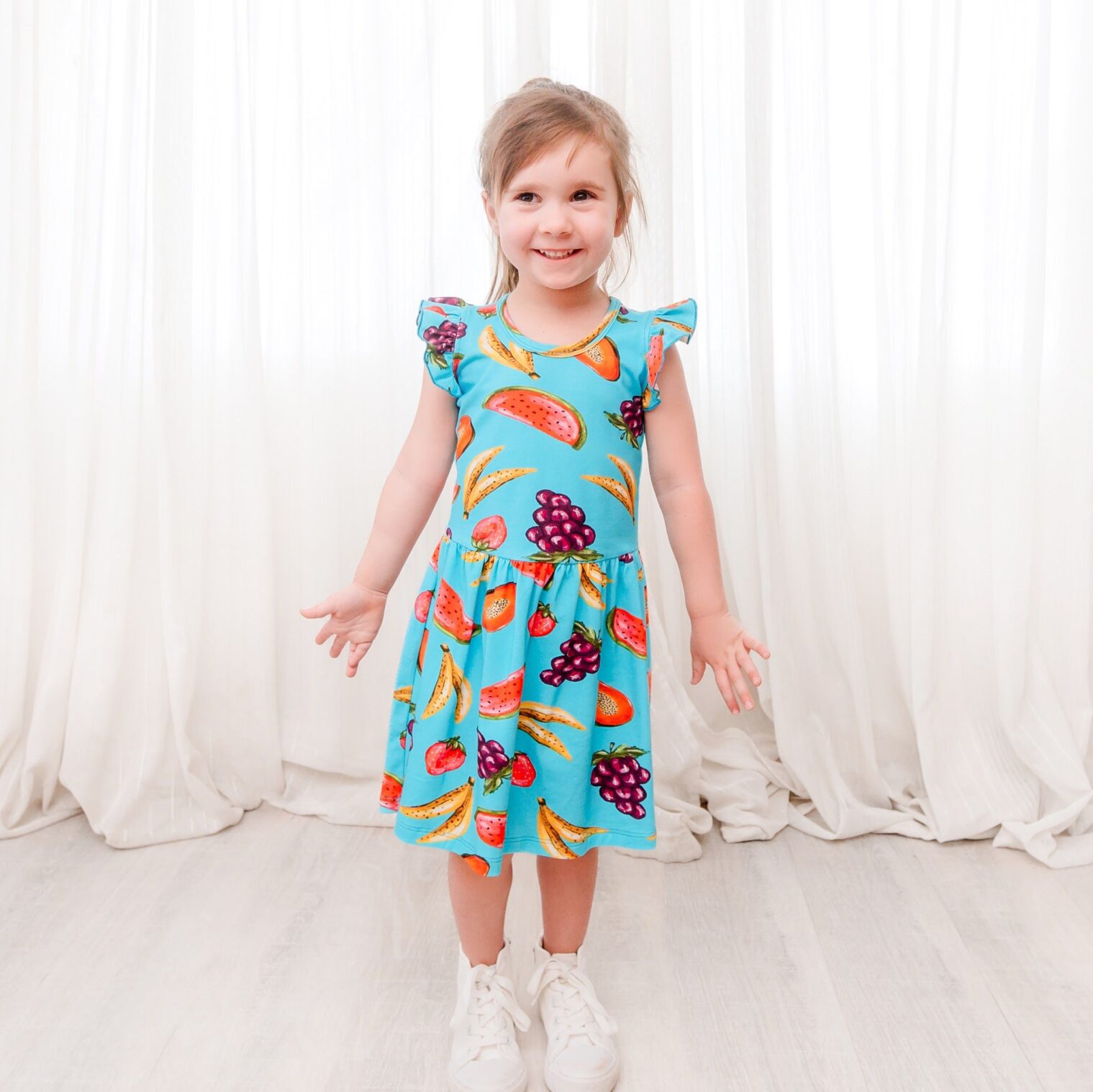 Blue Fruit Summer Dress With Frill Sleeves Africa Gifts Local Is Lekker ZA African Gifts