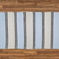 Blue and Grey with Black Stripes cotton Bedroom Rug