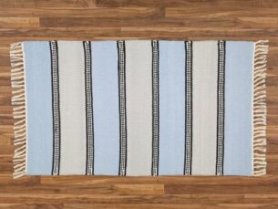 Blue and Grey with Black Stripes cotton Bedroom Rug