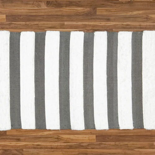 Handwoven Rug -Dhurrie and Fluffy white Bands