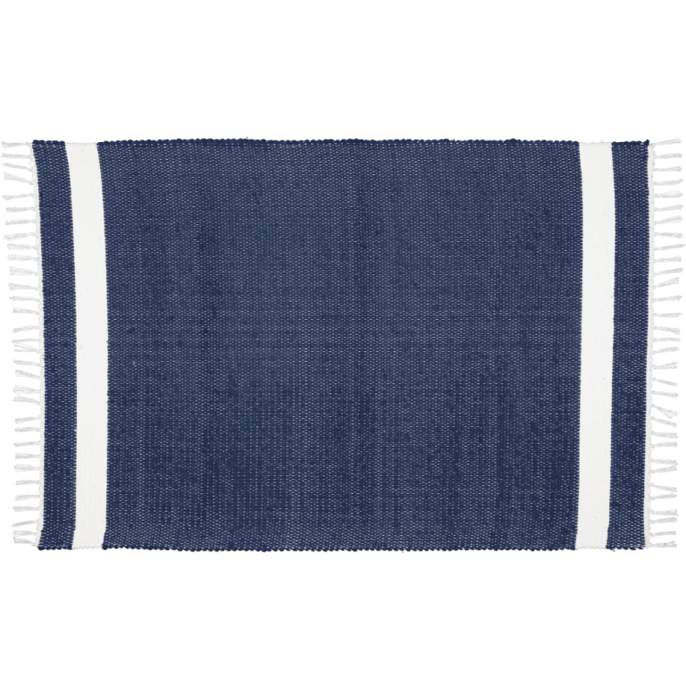 White and Navy Bathmat