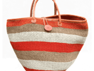 Orange Striped Woven Zambian Basket.