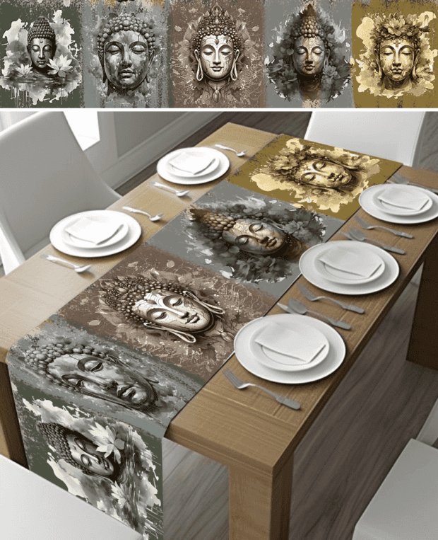 Stone Buddha Table Runner