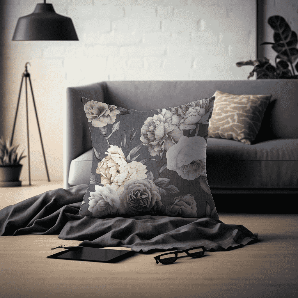 Grey Flower Printed Scatter Cushion