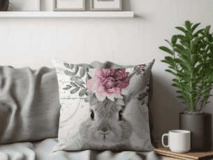 Flower Bunny Printed Scatter Cushion