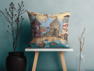 Little Villages Scatter Cushion - Beach Printed Scatter Cushion