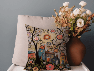 Little Villages Scatter Cushion -Retro Printed Scatter Cushion