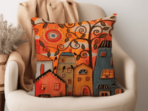 Little Villages Scatter Cushion- Sunset Printed Scatter Cushion