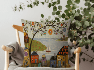 Little Villages Scatter Cushion- Waterscape Printed Scatter Cushion