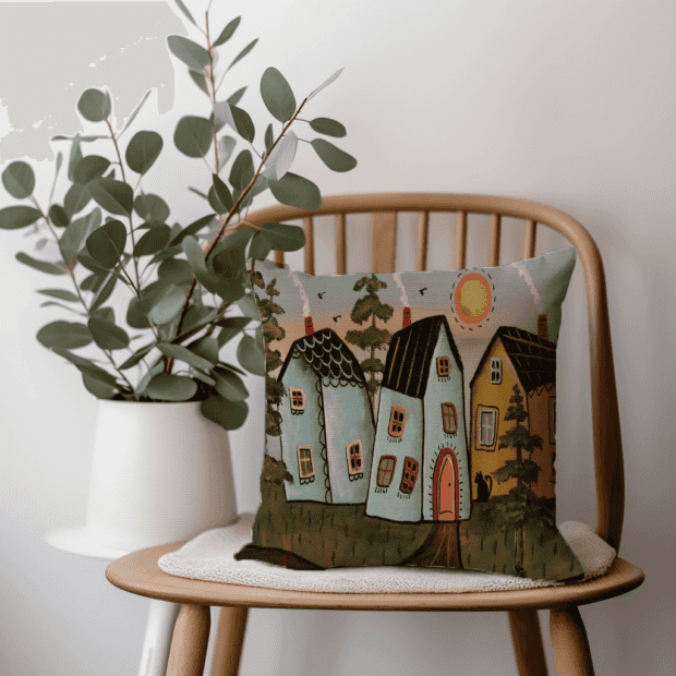 Little Villages Scatter Cushion- Blue Sunset Scatter Cushion (Printed)