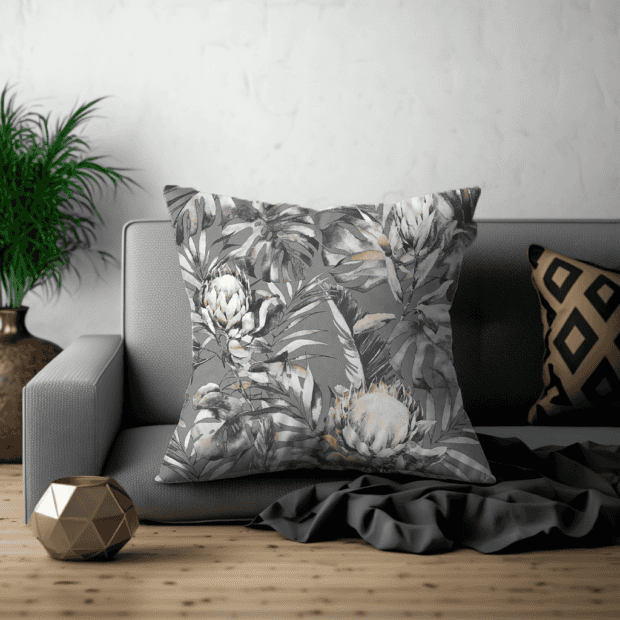 Protea Scatter Cushion- Grey Protea Printed Scatter Cushion