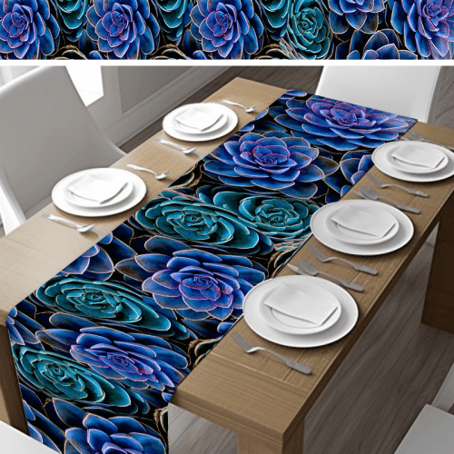 Blue Succulent Table Runner