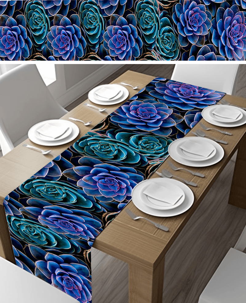 Blue Velvet Succulent Table Runner