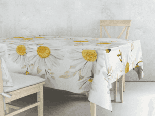 Sunny White Daisies Table Cloth