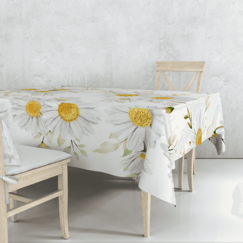Sunny White Daisies Table Cloth