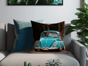 Velvet, Printed Volkswagen Scatter Cushion: Blue VW