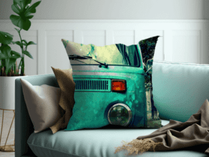 Velvet, Printed Volkswagen Scatter Cushion: VW Bus