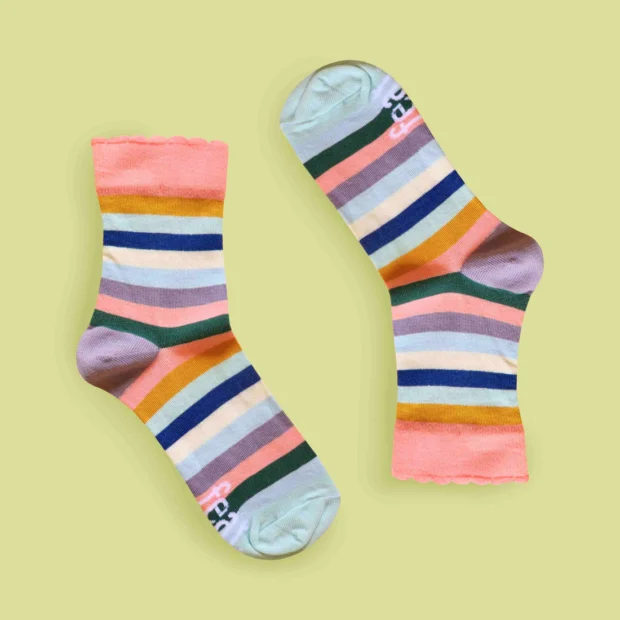 Ladies Signature Stripe socks with frill | Local is Lekker ZA | African Gifts