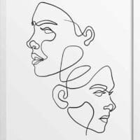 Dual Feminine Faces Line Drawing No1