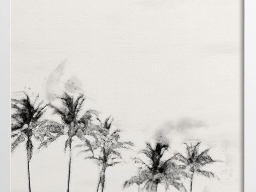 Watercolor Painting Black and White Palm Trees