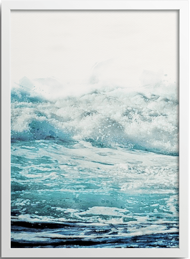 Watercolor Ocean beach waves blues poster | N01