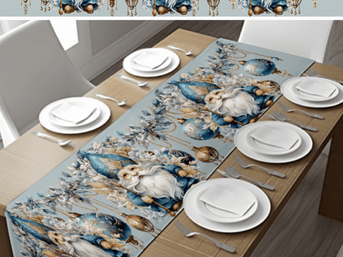 Enchanted Blue Gnome Table Runner