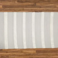 Plush Cotton Rug Grey with White Bands - Handwoven