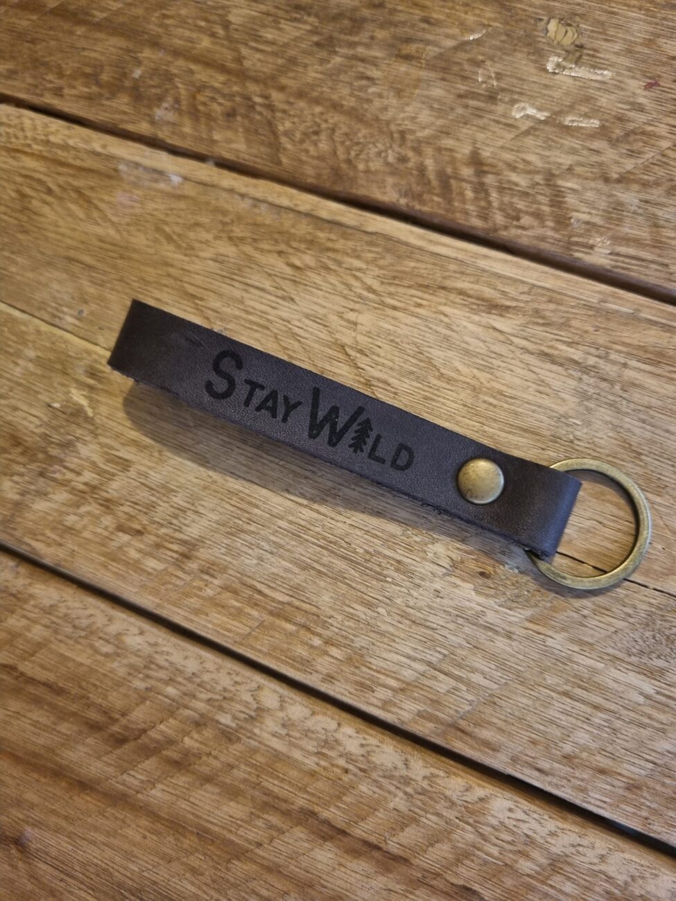 Dark Brown Handcrafted Leather Keyring (Stay Wild)