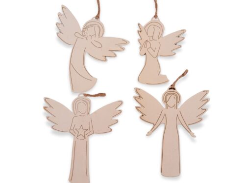 Unique Handmade Wooden Angel Ornaments (4-Set)