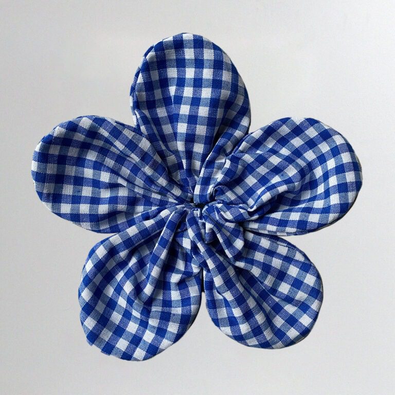 Flower Scrunchie Medium - Blue Gingham