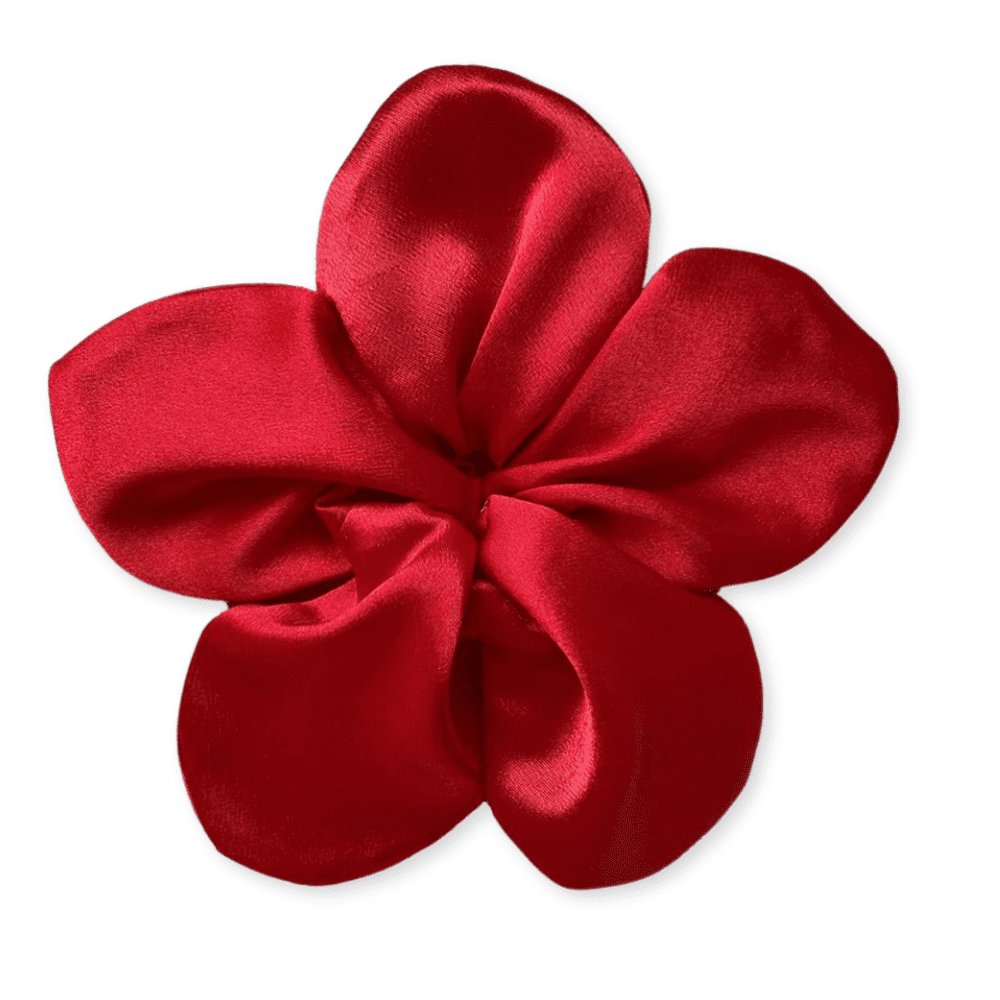 Red Satin Flower Scrunchie