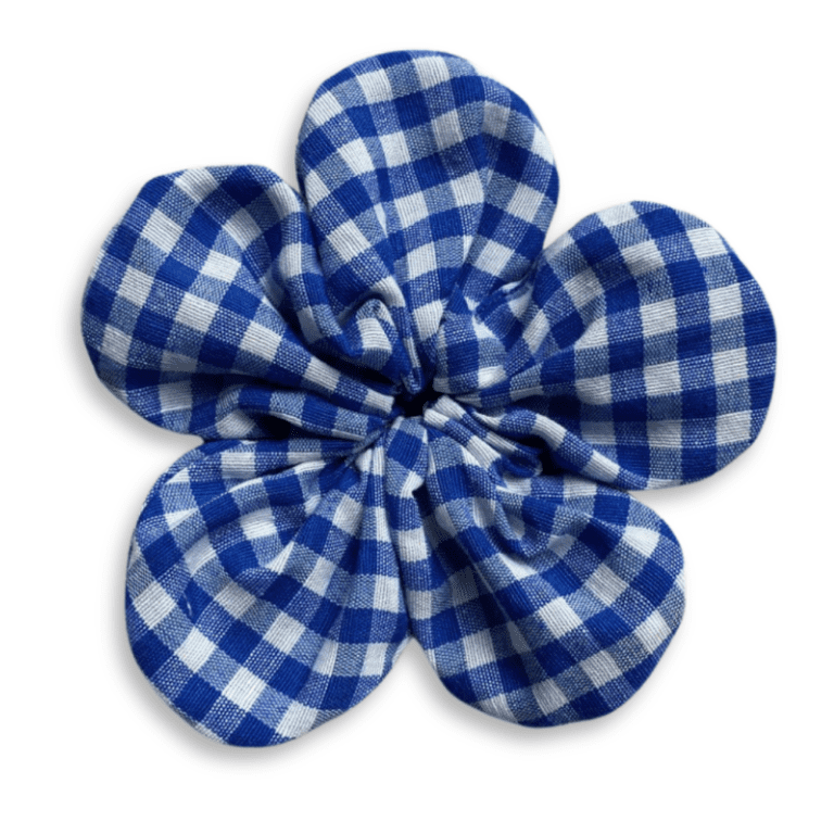 Blue Gingham Flower Scrunchie (Small)