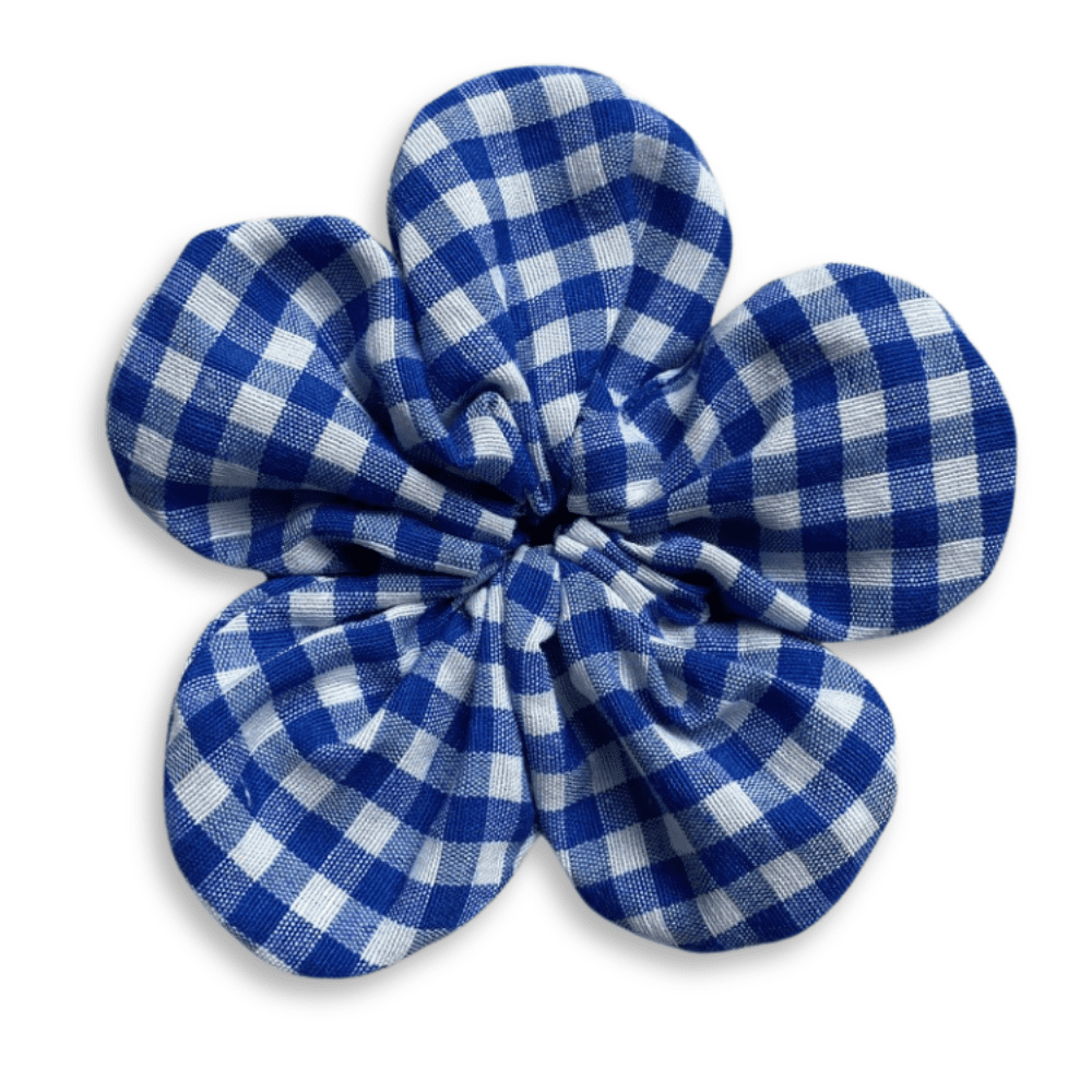 Blue Gingham Flower Scrunchie (Small)