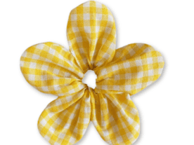 Yellow Gingham Flower Scrunchie