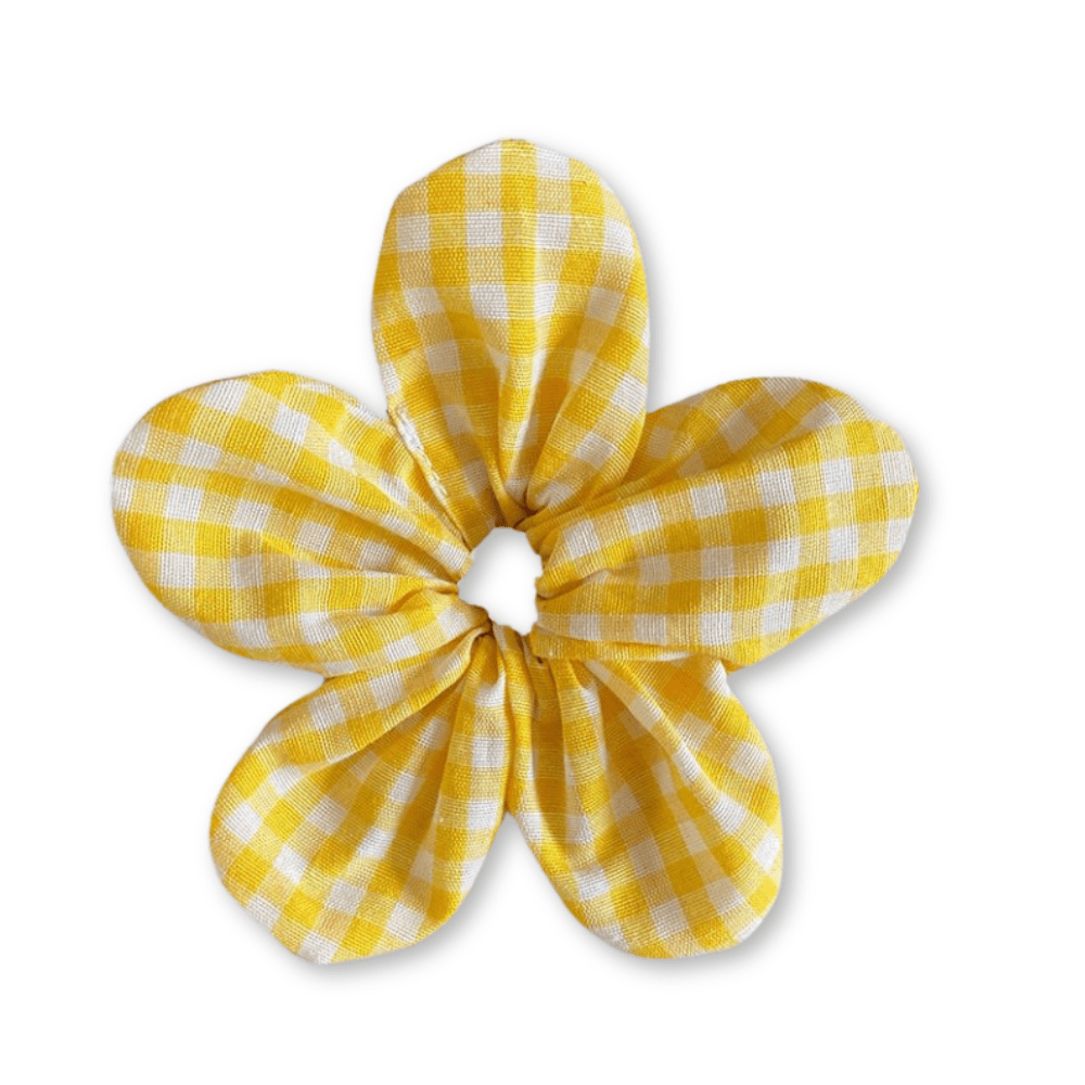 Yellow Gingham Flower Scrunchie