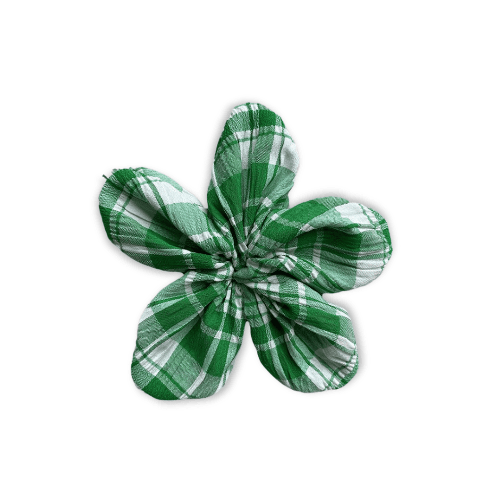 Green Gingham Flower Scrunchie